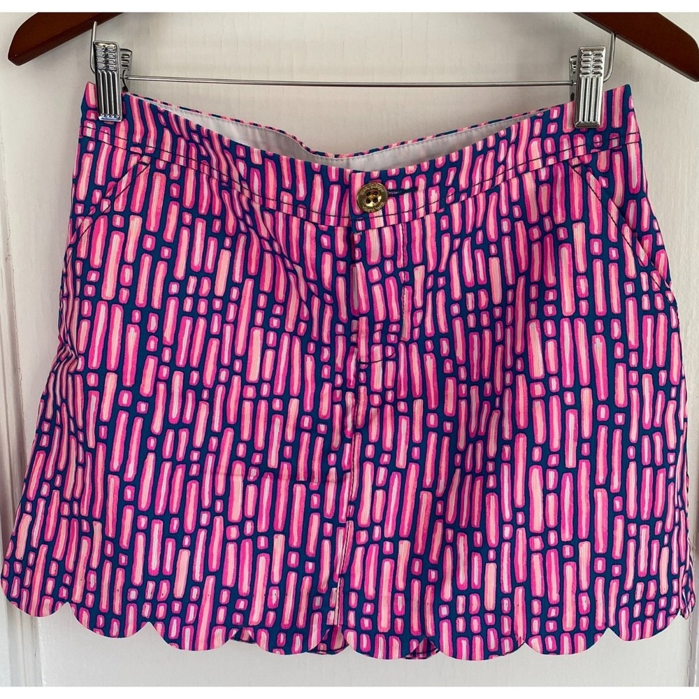 Lilly Pulitzer Scalloped Pink Navy Cotton Blend Women's Skort Size 6